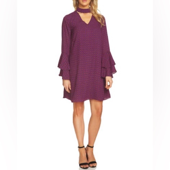 CeCe V-Neck Ruffled Long Sleeves Print Dress - Picture 3 of 12